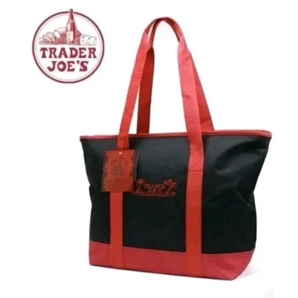 2- Trader Joe’s Insulated Tote Bags - 8 Gallon Blue - Lg Black Red Embroidered - Picture 13 of 13